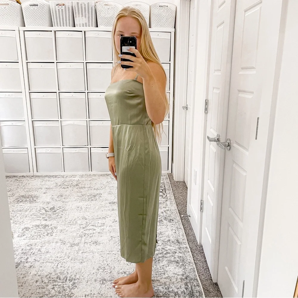 NEW Reformation Oaklie Strap Silk Midi Slip Dress Artichoke - Picture 3 of 9